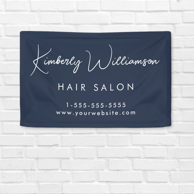 Business Chic Signature Script Blue Promotional Banner (Empower your name in our signature script as your logo and brand identity)