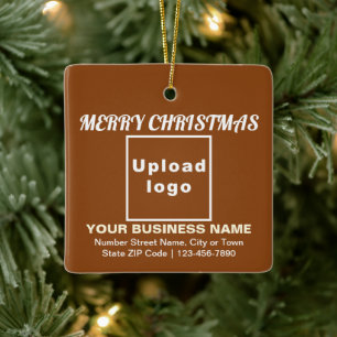 Business Christmas Brown Square Ceramic Ornament