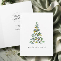 Business Christmas Cards with Logo Botanical Tree