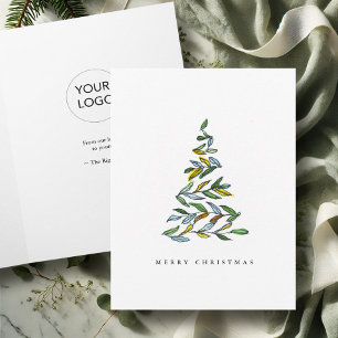 Business Christmas Cards with Logo Botanical Tree