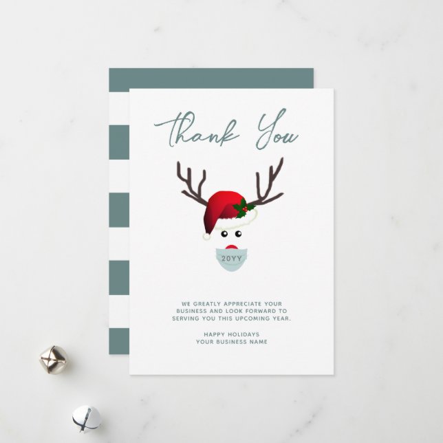 Business Christmas Customer Thank You Reindeer Holiday Card (Front/Back In Situ)