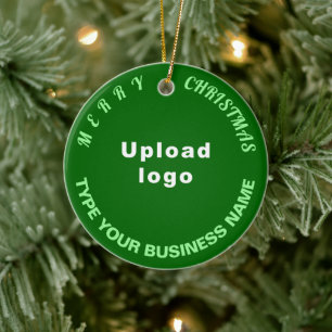 Business Christmas Green Circle Ceramic Ornament