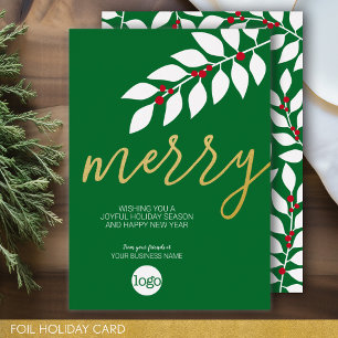 Business Christmas Greeting - Green Red Merry Gold