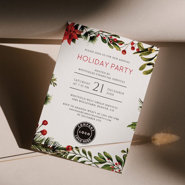 Business Christmas Holiday Party Invitation (Corporate Annual Holiday Party Floral Invitation)