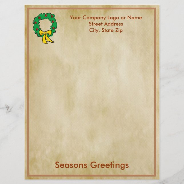 Business Christmas Letter Paper - Wreath Design Customised Letterhead (Front)