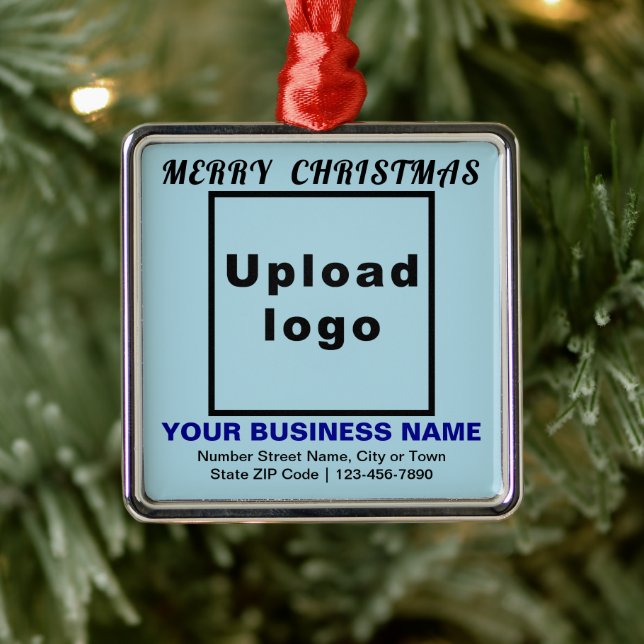 Business Christmas Light Blue Square Ornament (Tree)