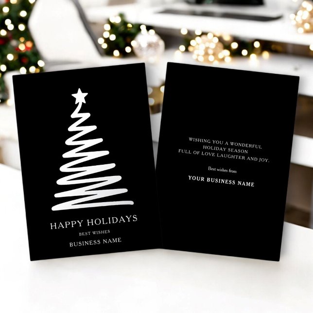  Business Christmas Modern minimal black Corporate (corporate business christmas card , minimal real foil overlay in black and silver )