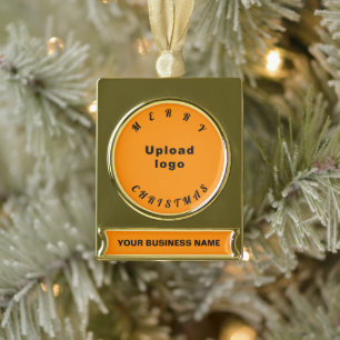 Business Christmas Orange Color on Gold Plated Banner Ornament