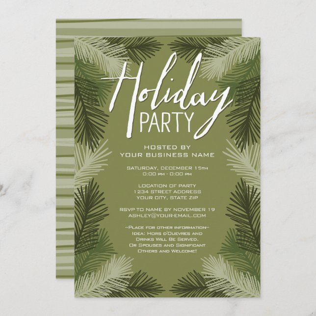 Business Christmas Party Rustic Pine Tree Branches Invitation (Front/Back)