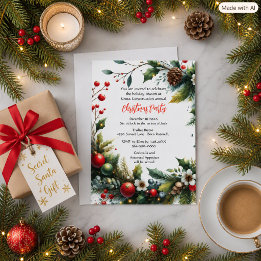 Business Christmas Party Wreath with Poinsettia I Invitation