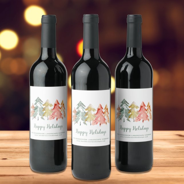 Business Christmas Pine Trees Wine Label (Creator Uploaded)