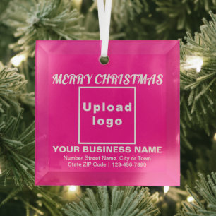 Business Christmas Pink Square Glass Ornament