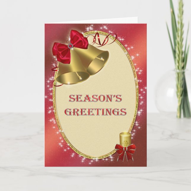 Business Christmas 'Season's Greetings' with bells Holiday Card (Front)