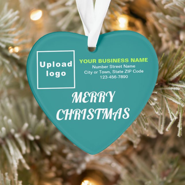Business Christmas Teal Green Heart Acrylic Ornament (Tree)