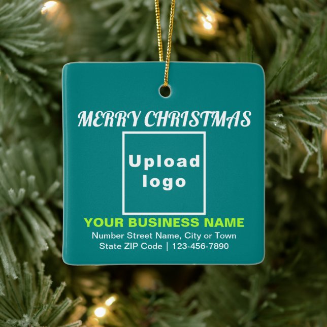 Business Christmas Teal Green Square Ceramic Ornament (Tree)