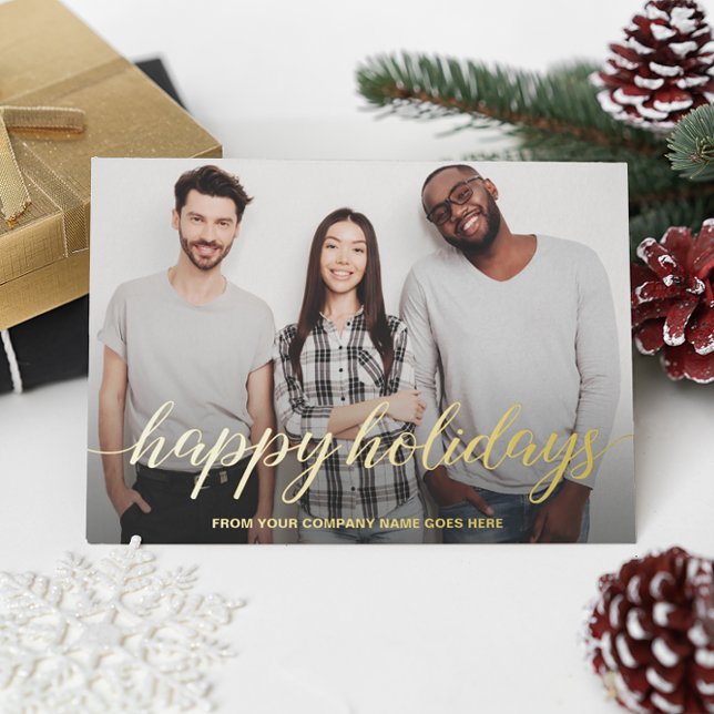 Business Christmas Team Photo Happy Holidays (Real gold foil happy holidays team photo xmas card)