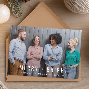 Business Christmas Team Photo Merry and Bright Holiday Card