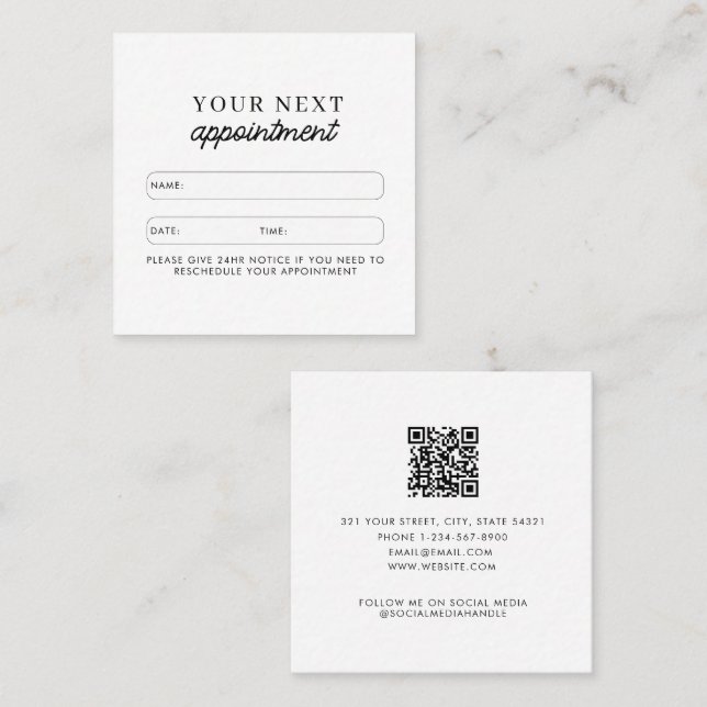 Business Client Appointment Card QR Code Simple (Front/Back)