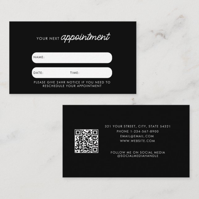 Business Client Appointment Card QR Code Stylish (Front/Back)