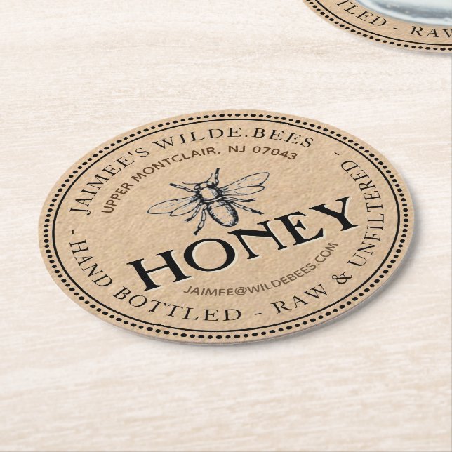 Business Coaster for Honey Jar Heraldic Bee (Angled)