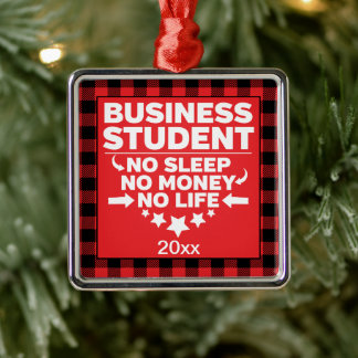 Business College Student Red Plaid Xmas Metal Tree Decoration