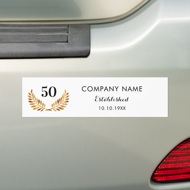 Business comapany name established white gold bumper sticker (On Car)
