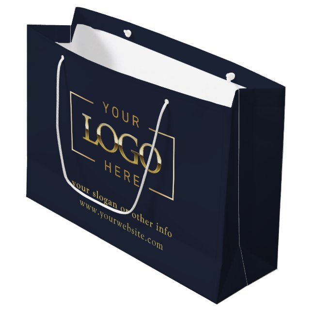  Business Company Custom Logo | Blue Promotional Large Gift Bag (Front Angled)