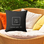 Business company logo black white elegant cushion<br><div class="desc">A stylish black background. Personalise and add your business,  company logo and a text.  White letters.  If you want the pillow without text,  use your back-space key to delete.</div>