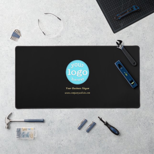 Business Company Logo Corporate Office Black Gold Desk Mat (Workstation)