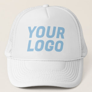 Business Company Logo CUSTOM White and Light Blue Trucker Hat