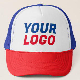 Business Company Logo CUSTOMIZABLE Red White Blue  Trucker Hat