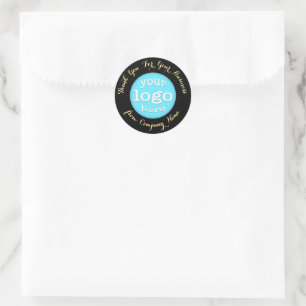 Business Company Logo Elegant Black Gold Thank You Classic Round Sticker