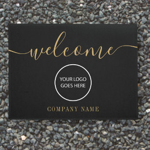 Business Company Logo Gold Black Welcome Doormat