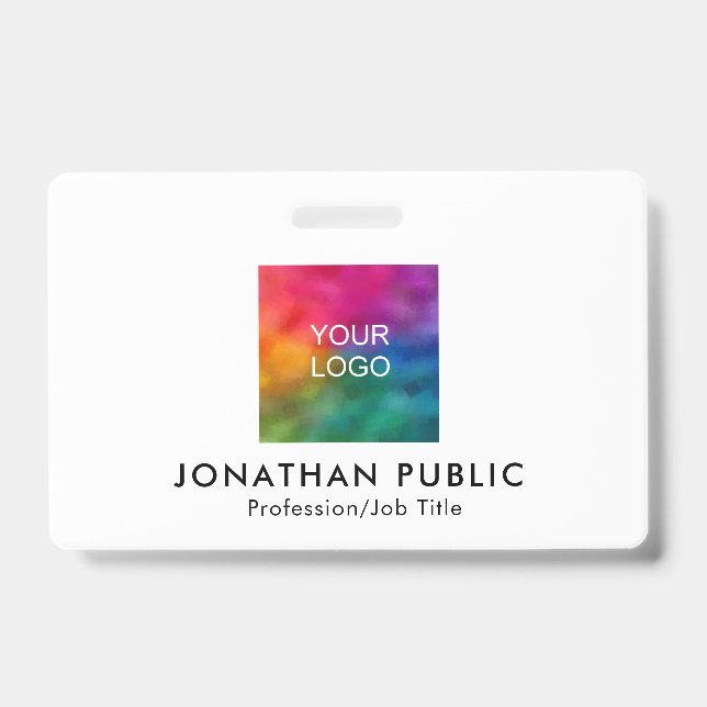 Business Company Logo Here QR Code Name Template ID Badge (Front)