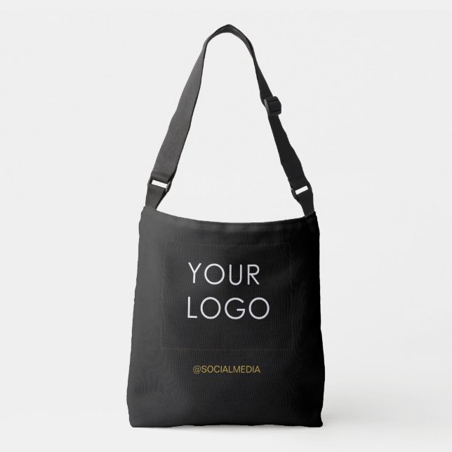 Business Company Logo Modern Black Brown Text Crossbody Bag (Front)