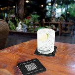 Business company logo name QR code black white Coaster<br><div class="desc">Personalise and add your business name.  Black background,  white letters.  If you want the pillow without text,  use your back-space key to delete.  Add your website url/link to the QR code.</div>