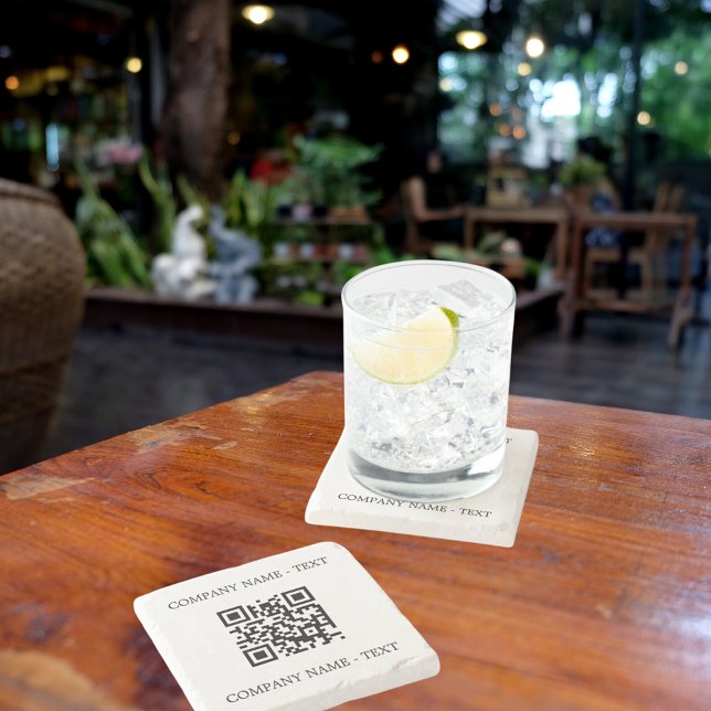 Business company logo name QR code Stone Coaster (Creator Uploaded)