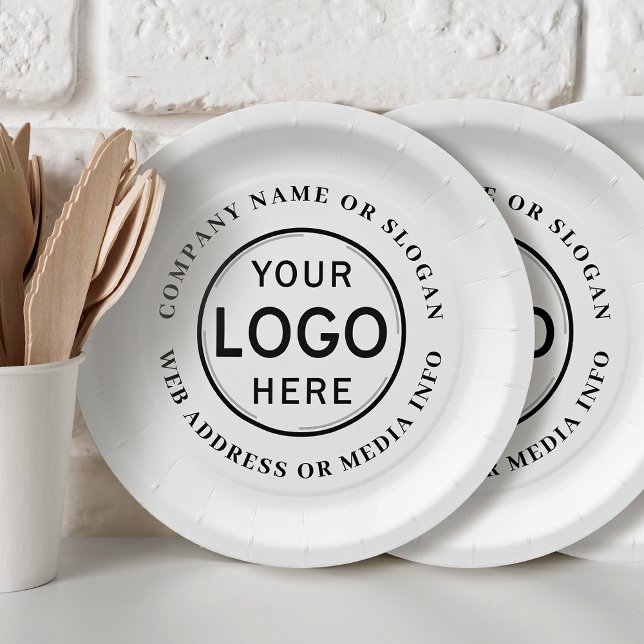 Business Company Logo or Brand Modern Simple Paper Plate (Several sizes & styles to choose from.)