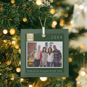 Business Company logo photo thank you green Glass Tree Decoration