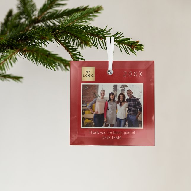 Business Company logo photo thank you red Glass Tree Decoration (Creator Uploaded)