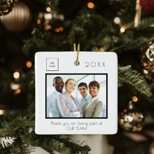 Business Company logo photo thank you white Ceramic Ornament