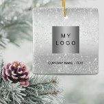 Business company logo silver glitter classic ceramic ornament<br><div class="desc">A stylish faux silver gradient background,  decorated with faux silver glitter,  sparkles. Personalise and add your business,  company logo and a text.  If you want the it without text,  use your back-space key to delete.</div>