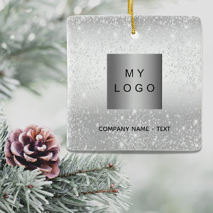 Business company logo silver glitter classic ceramic ornament