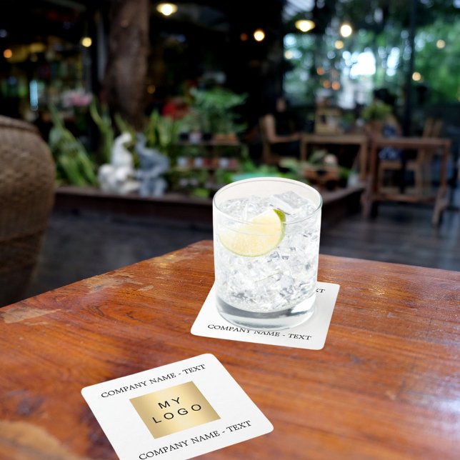 Business company logo text slogan brand colour square paper coaster (Creator Uploaded)