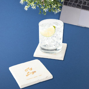 Business company logo text slogan gold stone coaster
