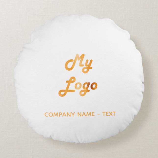 Business company logo white gold elegant round cushion (Front)