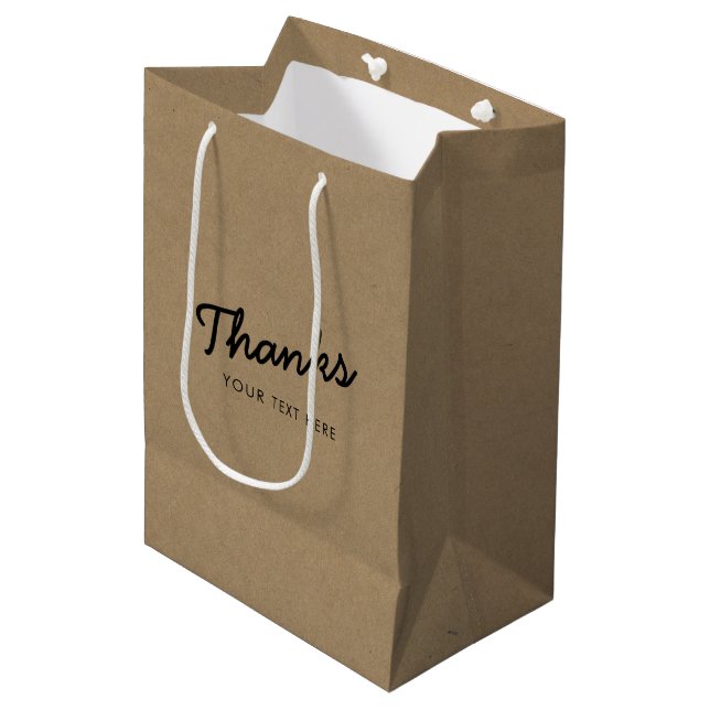Business Company Promotional Thanks Script Kraft Medium Gift Bag (Front Angled)