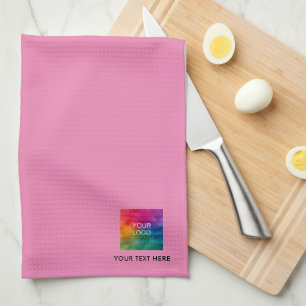 Business Company Upload Logo Name Template Pink Tea Towel