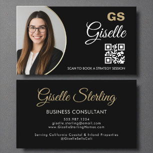Business Consultant Black Gold Photo QR Code Card