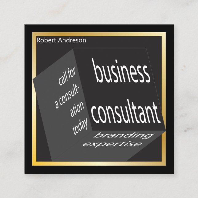 Business Consultant Geometric Black Cube Amazing Square Business Card (Front)